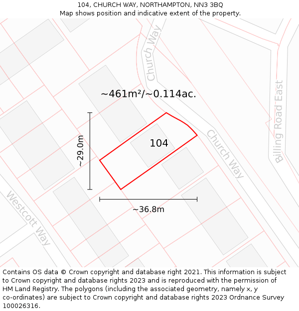 104, CHURCH WAY, NORTHAMPTON, NN3 3BQ: Plot and title map