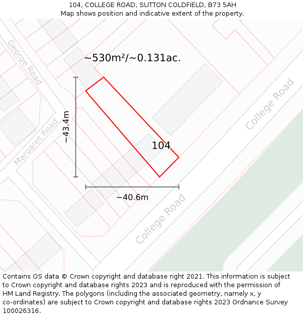 104, COLLEGE ROAD, SUTTON COLDFIELD, B73 5AH: Plot and title map