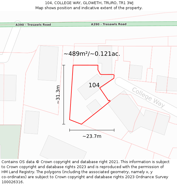 104, COLLEGE WAY, GLOWETH, TRURO, TR1 3WJ: Plot and title map