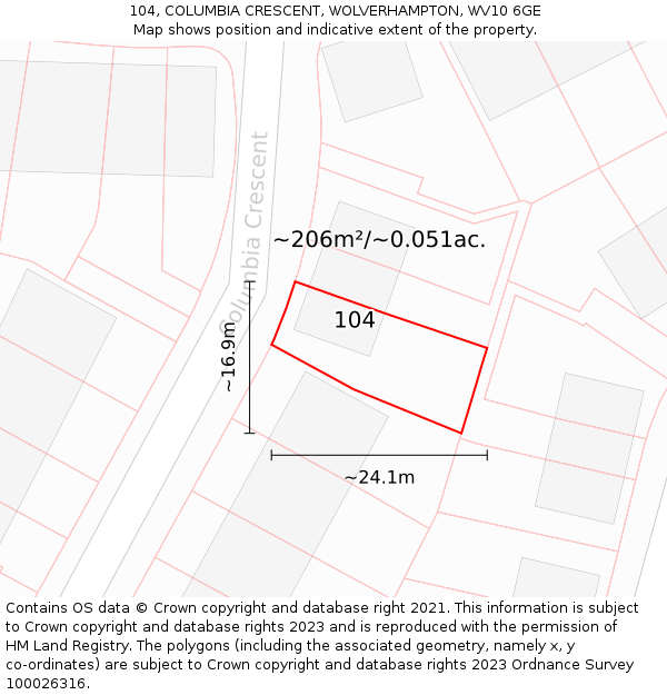 104, COLUMBIA CRESCENT, WOLVERHAMPTON, WV10 6GE: Plot and title map