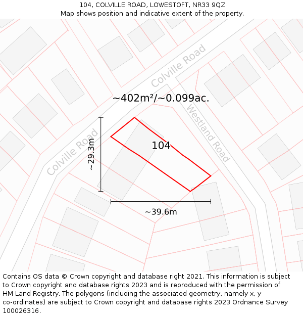 104, COLVILLE ROAD, LOWESTOFT, NR33 9QZ: Plot and title map