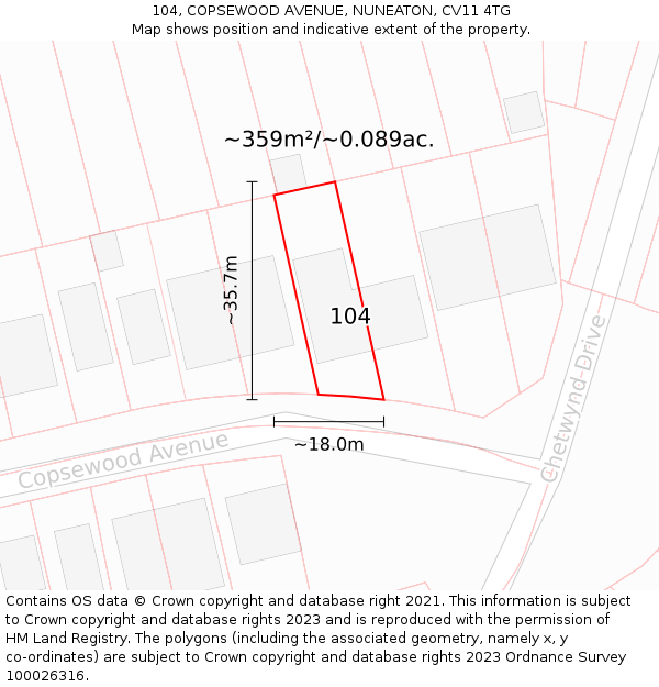 104, COPSEWOOD AVENUE, NUNEATON, CV11 4TG: Plot and title map
