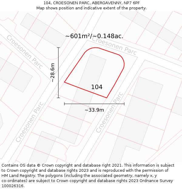 104, CROESONEN PARC, ABERGAVENNY, NP7 6PF: Plot and title map