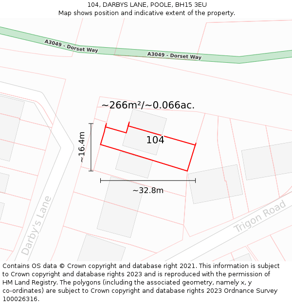 104, DARBYS LANE, POOLE, BH15 3EU: Plot and title map