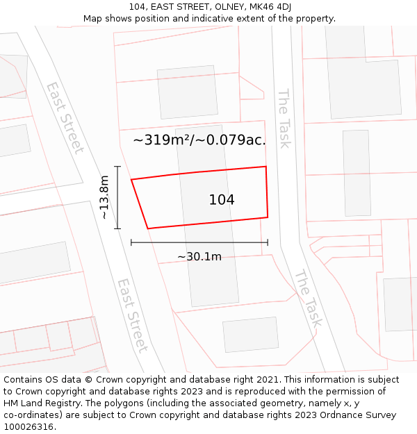 104, EAST STREET, OLNEY, MK46 4DJ: Plot and title map