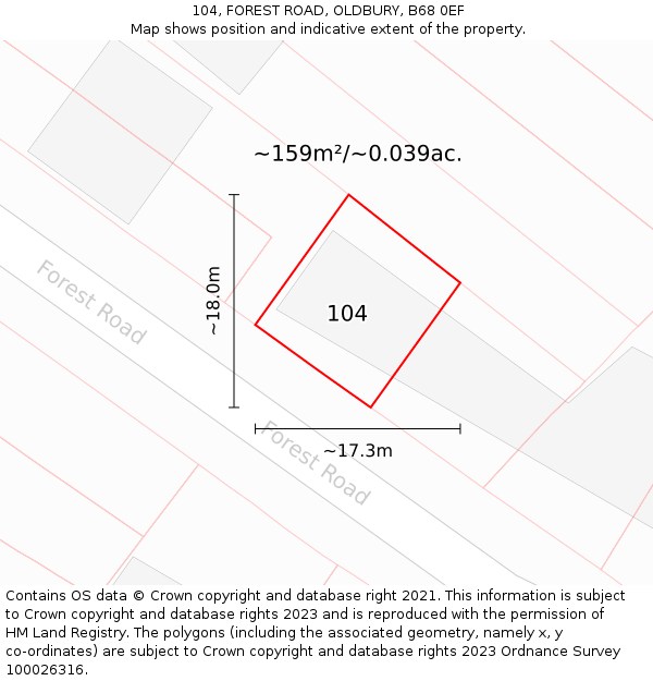 104, FOREST ROAD, OLDBURY, B68 0EF: Plot and title map
