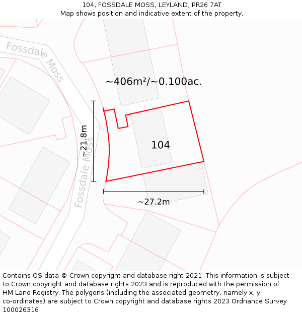 104, FOSSDALE MOSS, LEYLAND, PR26 7AT: Plot and title map
