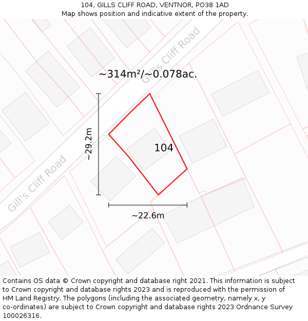 104, GILLS CLIFF ROAD, VENTNOR, PO38 1AD: Plot and title map