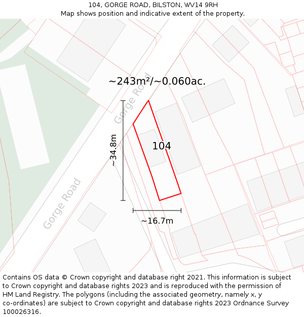 104, GORGE ROAD, BILSTON, WV14 9RH: Plot and title map