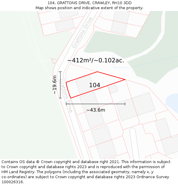 104, GRATTONS DRIVE, CRAWLEY, RH10 3DD: Plot and title map