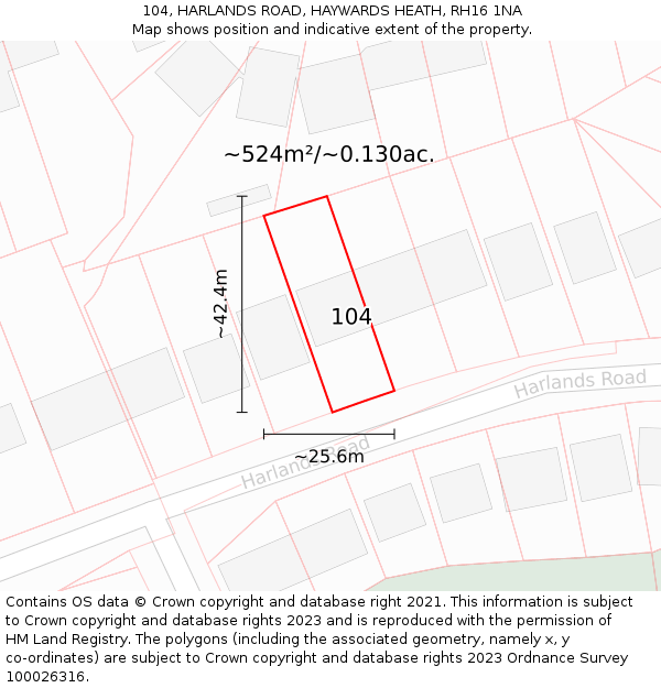 104, HARLANDS ROAD, HAYWARDS HEATH, RH16 1NA: Plot and title map