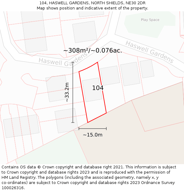 104, HASWELL GARDENS, NORTH SHIELDS, NE30 2DR: Plot and title map