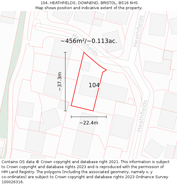 104, HEATHFIELDS, DOWNEND, BRISTOL, BS16 6HS: Plot and title map