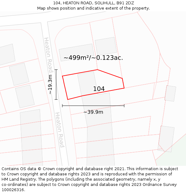 104, HEATON ROAD, SOLIHULL, B91 2DZ: Plot and title map