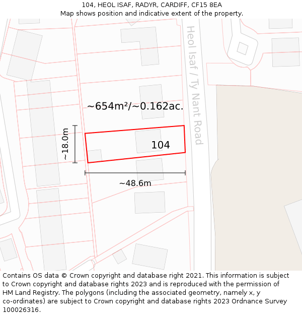 104, HEOL ISAF, RADYR, CARDIFF, CF15 8EA: Plot and title map