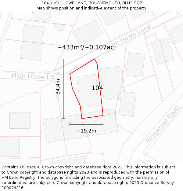 104, HIGH HOWE LANE, BOURNEMOUTH, BH11 9QZ: Plot and title map