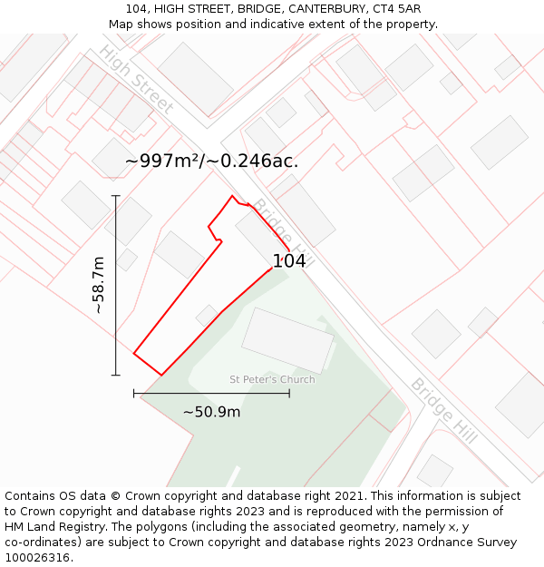 104, HIGH STREET, BRIDGE, CANTERBURY, CT4 5AR: Plot and title map