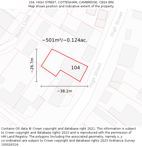 104, HIGH STREET, COTTENHAM, CAMBRIDGE, CB24 8RX: Plot and title map