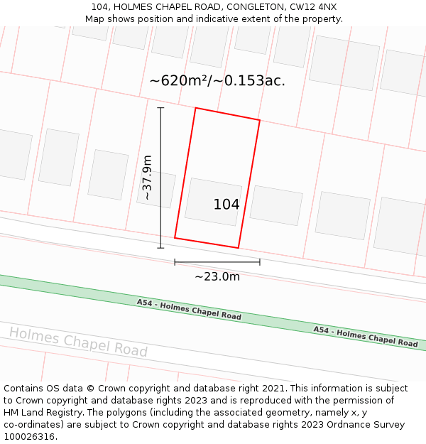 104, HOLMES CHAPEL ROAD, CONGLETON, CW12 4NX: Plot and title map