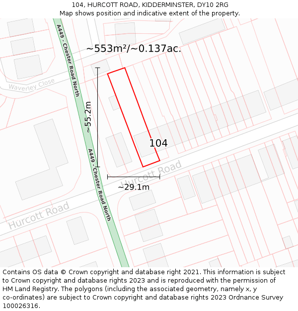 104, HURCOTT ROAD, KIDDERMINSTER, DY10 2RG: Plot and title map