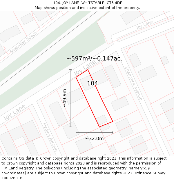 104, JOY LANE, WHITSTABLE, CT5 4DF: Plot and title map