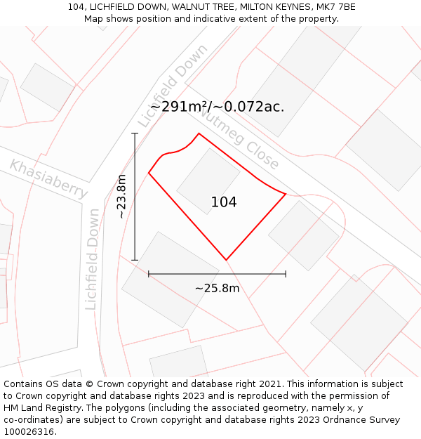 104, LICHFIELD DOWN, WALNUT TREE, MILTON KEYNES, MK7 7BE: Plot and title map