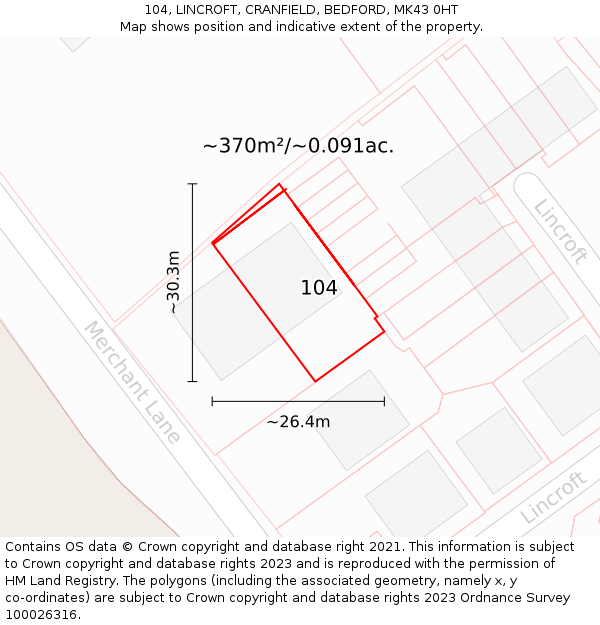 104, LINCROFT, CRANFIELD, BEDFORD, MK43 0HT: Plot and title map