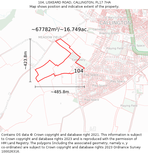 104, LISKEARD ROAD, CALLINGTON, PL17 7HA: Plot and title map