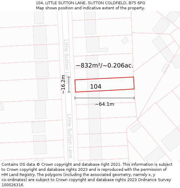 104, LITTLE SUTTON LANE, SUTTON COLDFIELD, B75 6PG: Plot and title map