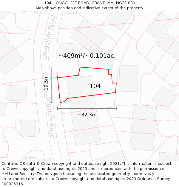 104, LONGCLIFFE ROAD, GRANTHAM, NG31 8DY: Plot and title map