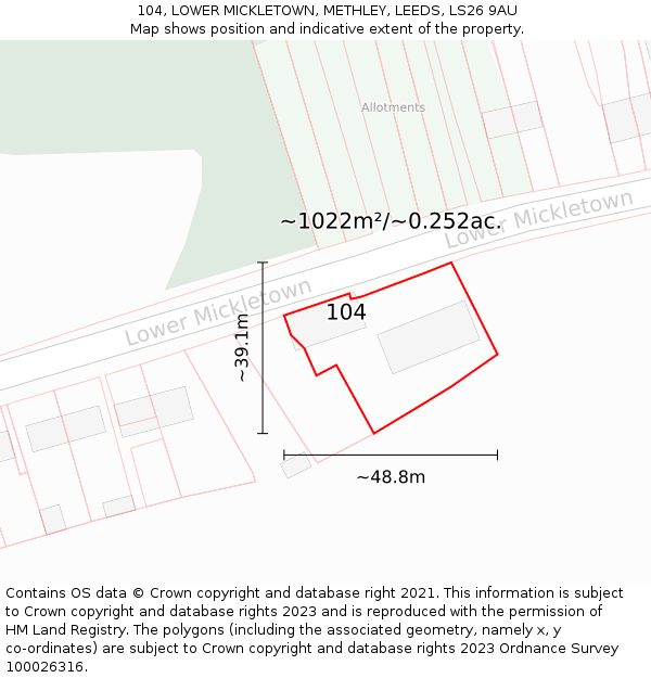 104, LOWER MICKLETOWN, METHLEY, LEEDS, LS26 9AU: Plot and title map