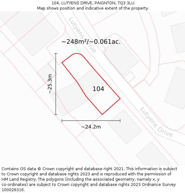 104, LUTYENS DRIVE, PAIGNTON, TQ3 3LU: Plot and title map