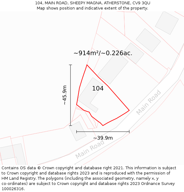 104, MAIN ROAD, SHEEPY MAGNA, ATHERSTONE, CV9 3QU: Plot and title map