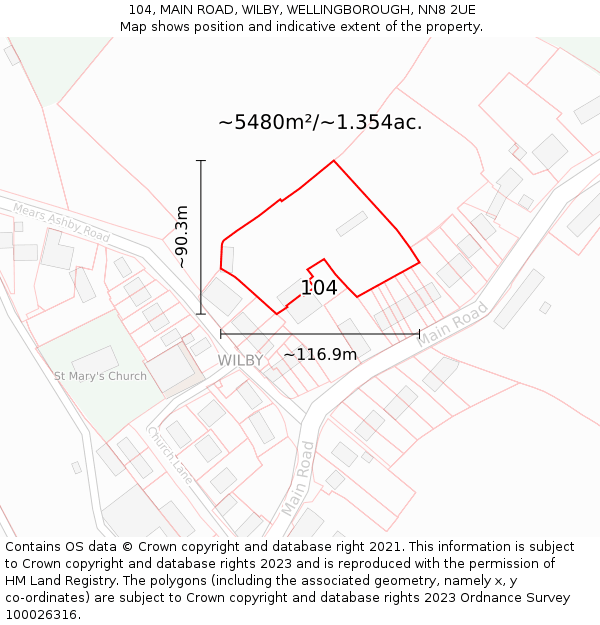 104, MAIN ROAD, WILBY, WELLINGBOROUGH, NN8 2UE: Plot and title map