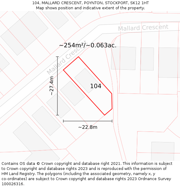 104, MALLARD CRESCENT, POYNTON, STOCKPORT, SK12 1HT: Plot and title map