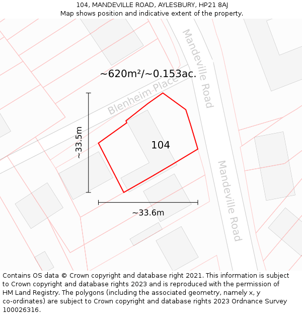 104, MANDEVILLE ROAD, AYLESBURY, HP21 8AJ: Plot and title map