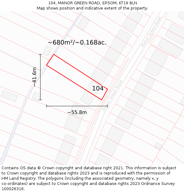 104, MANOR GREEN ROAD, EPSOM, KT19 8LN: Plot and title map