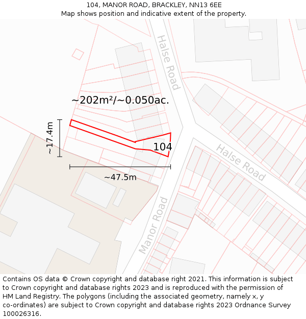 104, MANOR ROAD, BRACKLEY, NN13 6EE: Plot and title map