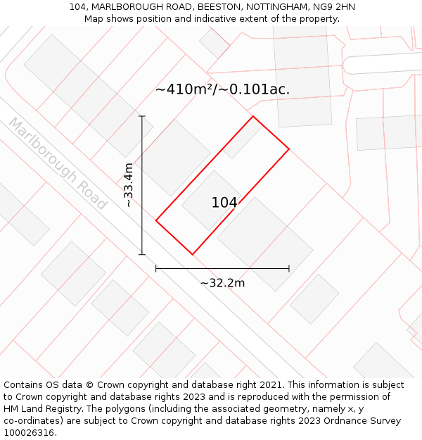 104, MARLBOROUGH ROAD, BEESTON, NOTTINGHAM, NG9 2HN: Plot and title map
