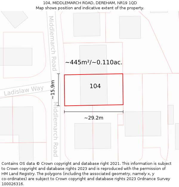 104, MIDDLEMARCH ROAD, DEREHAM, NR19 1QD: Plot and title map