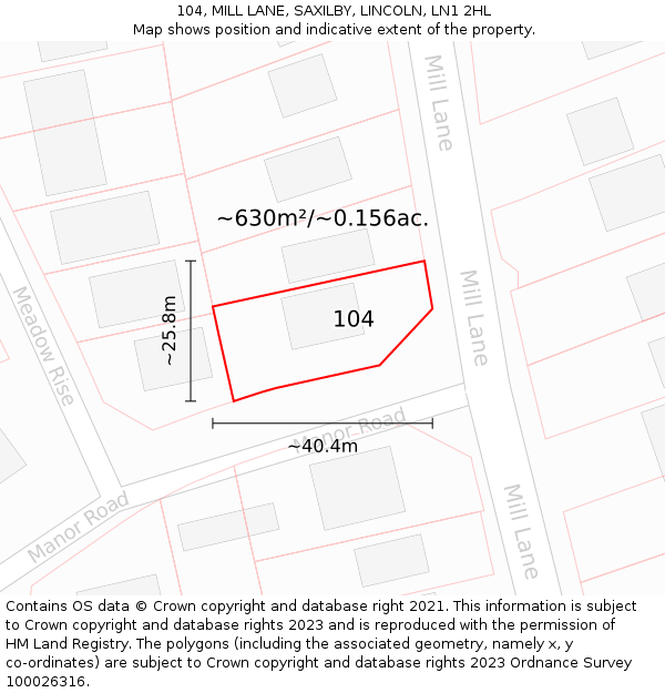 104, MILL LANE, SAXILBY, LINCOLN, LN1 2HL: Plot and title map