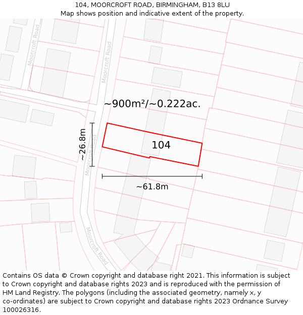 104, MOORCROFT ROAD, BIRMINGHAM, B13 8LU: Plot and title map