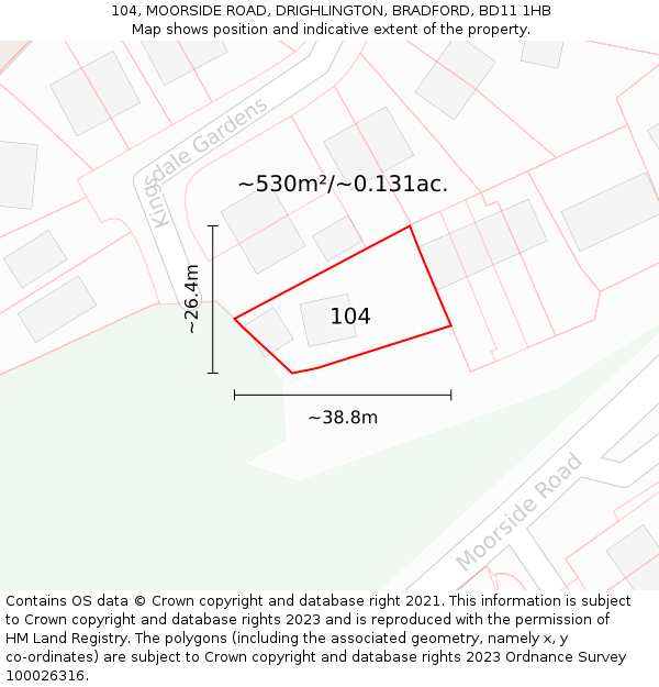 104, MOORSIDE ROAD, DRIGHLINGTON, BRADFORD, BD11 1HB: Plot and title map