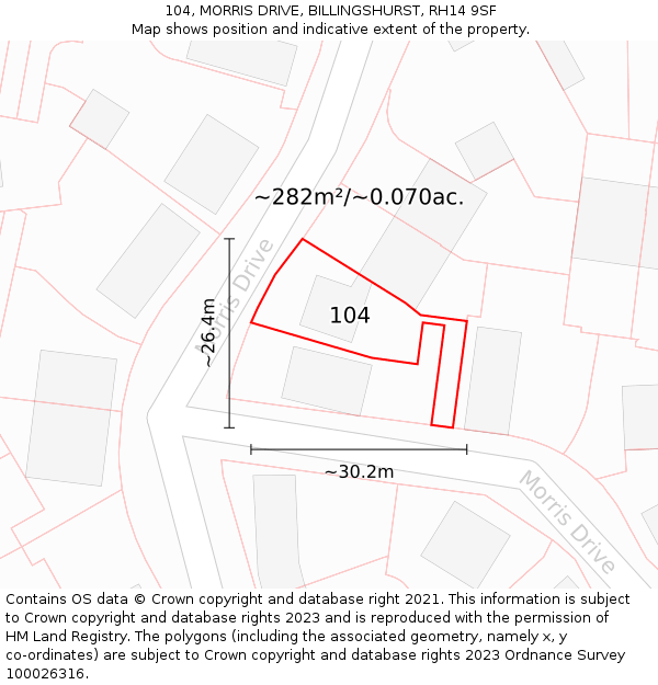 104, MORRIS DRIVE, BILLINGSHURST, RH14 9SF: Plot and title map