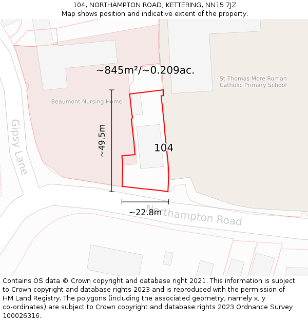 104, NORTHAMPTON ROAD, KETTERING, NN15 7JZ: Plot and title map