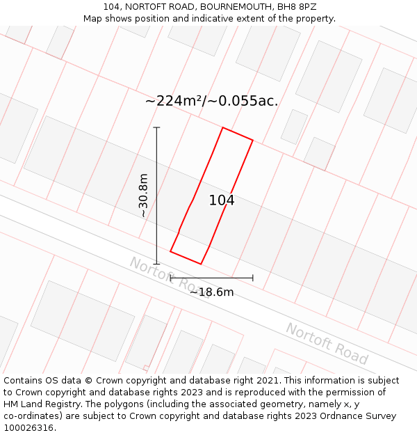 104, NORTOFT ROAD, BOURNEMOUTH, BH8 8PZ: Plot and title map