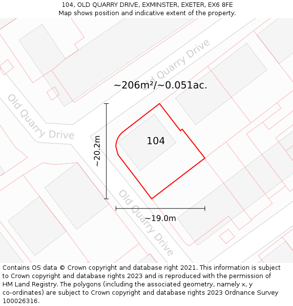 104, OLD QUARRY DRIVE, EXMINSTER, EXETER, EX6 8FE: Plot and title map