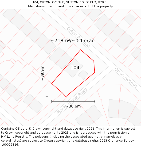 104, ORTON AVENUE, SUTTON COLDFIELD, B76 1JL: Plot and title map