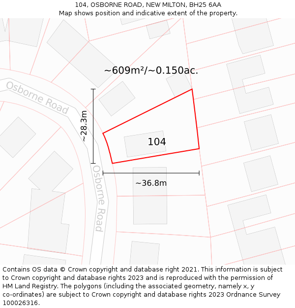 104, OSBORNE ROAD, NEW MILTON, BH25 6AA: Plot and title map