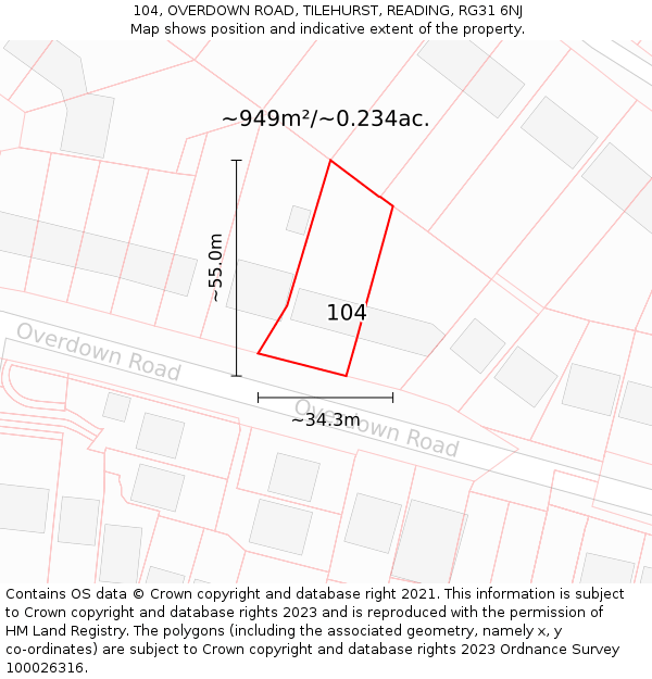 104, OVERDOWN ROAD, TILEHURST, READING, RG31 6NJ: Plot and title map